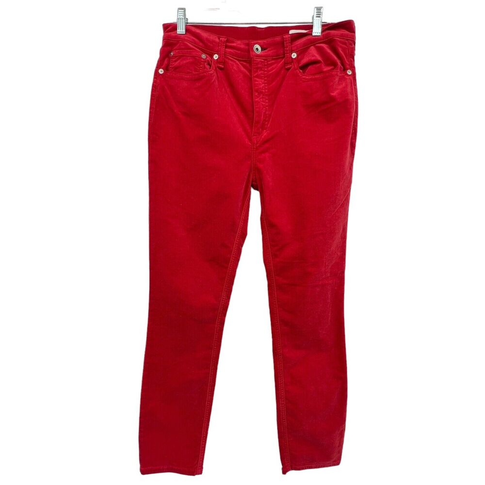 Sandro Paris Red Low Rise Corduroy Skinny Pants Zip Leg sz 4